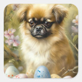 チベットスパニエル犬ドッグイースターエッグホリデイ スクエアシール (正面)