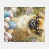 チベットスパニエル犬ドッグイースターエッグホリデイ フリースブランケット (正面(横))