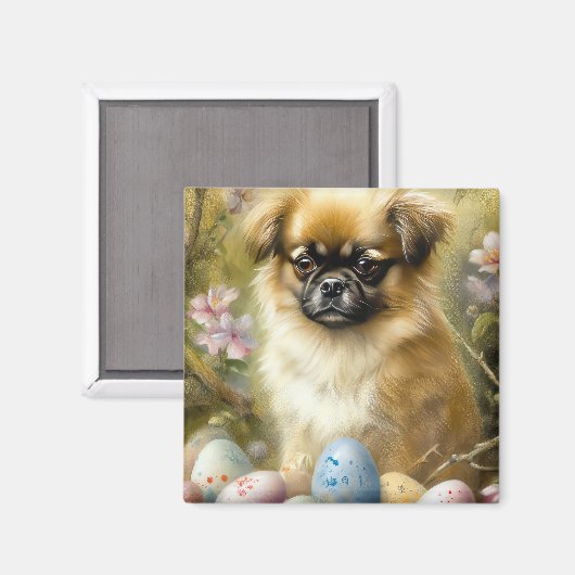 チベットスパニエル犬ドッグイースターエッグホリデイ マグネット (正面/裏面)