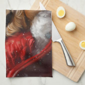 チベットスパニエル犬ドッグクリスマスフェスティバル キッチンタオル (四つ折り)