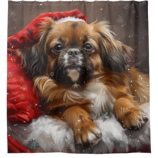 チベットスパニエル犬ドッグクリスマスフェスティバル シャワーカーテン (正面)