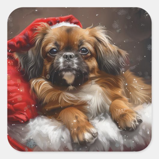 チベットスパニエル犬ドッグクリスマスフェスティバル スクエアシール (正面)