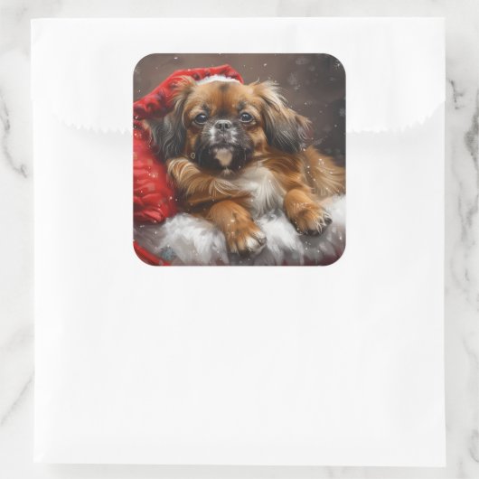 チベットスパニエル犬ドッグクリスマスフェスティバル スクエアシール (バッグ)