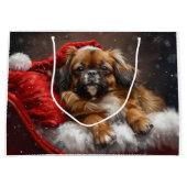 チベットスパニエル犬ドッグクリスマスフェスティバル ラージペーパーバッグ (正面)