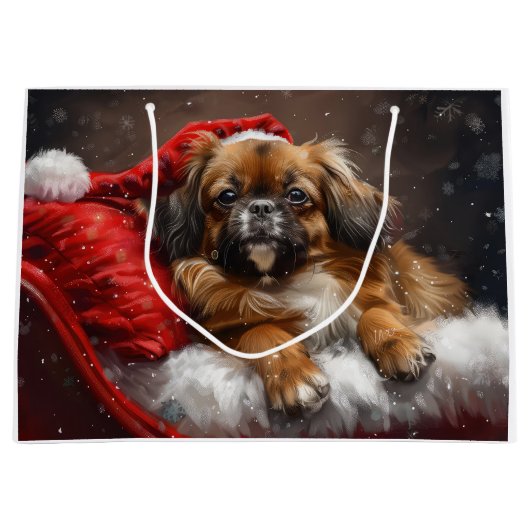 チベットスパニエル犬ドッグクリスマスフェスティバル ラージペーパーバッグ (正面)