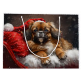 チベットスパニエル犬ドッグクリスマスフェスティバル ラージペーパーバッグ (裏面)