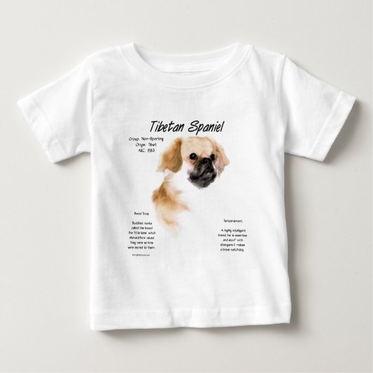 チベットスパニエル犬履歴デザイン ベビーTシャツ (正面)