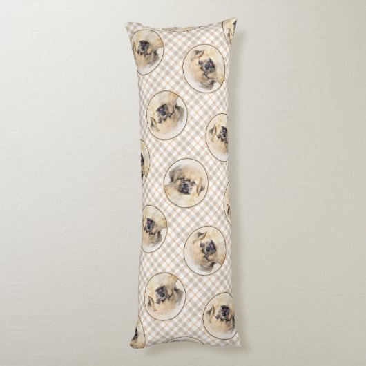 チベットスパニエル犬絵を描のクリームとホワイトドッグアート ボディピロー (裏面 (縦))