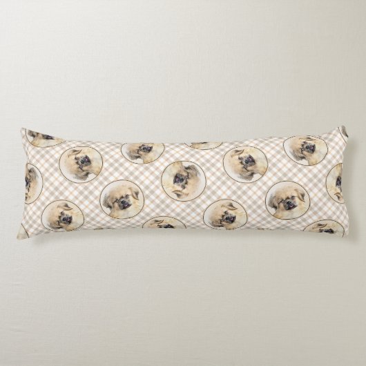 チベットスパニエル犬絵を描のクリームとホワイトドッグアート ボディピロー (正面)