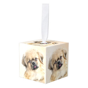 チベットスパニエル犬絵画ズ – かわいいオリジナルドッグアート キューブオーナメント