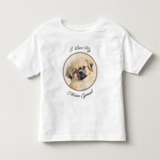 チベットスパニエル犬絵画ズ – かわいいオリジナルドッグアート トドラーTシャツ (正面)