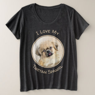 チベットスパニエル犬絵画ズ – かわいいオリジナルドッグアート プラスサイズTシャツ