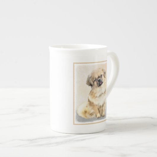 チベットスパニエル犬絵画ズ – かわいいオリジナルドッグアート ボーンチャイナマグカップ (正面右)