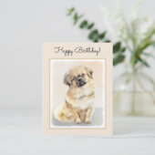 チベットスパニエル犬絵画ズ – かわいいオリジナルドッグアート ポストカード (スタンド正面)
