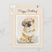 チベットスパニエル犬絵画ズ – かわいいオリジナルドッグアート ポストカード (正面/裏面)