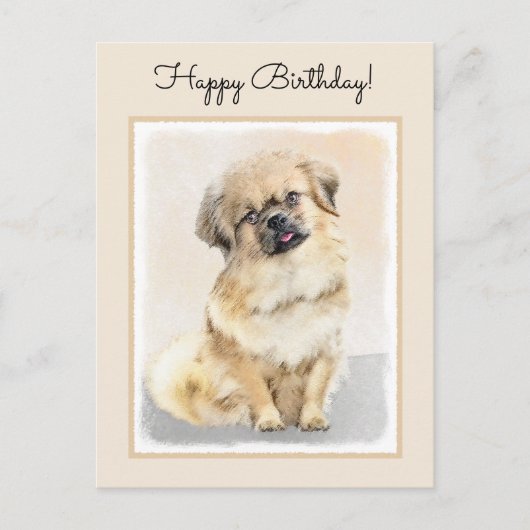 チベットスパニエル犬絵画ズ – かわいいオリジナルドッグアート ポストカード (正面)