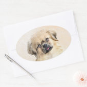 チベットスパニエル犬絵画ズ – かわいいオリジナルドッグアート 楕円形シール (封筒)