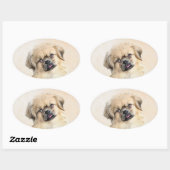 チベットスパニエル犬絵画ズ – かわいいオリジナルドッグアート 楕円形シール (シート)