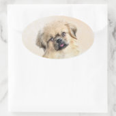 チベットスパニエル犬絵画ズ – かわいいオリジナルドッグアート 楕円形シール (バッグ)