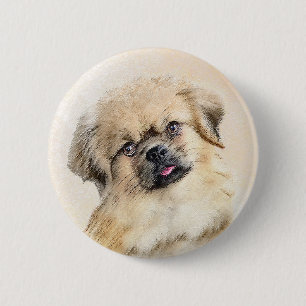 チベットスパニエル犬絵画ズ – かわいいオリジナルドッグアート 缶バッジ