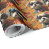 チベットテリアとハートバラバレンタインデー ラッピングペーパー (ロールコーナー)