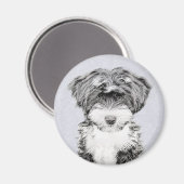 チベットテリアの絵 - かわいいオリジナルドッグアート マグネット (正面/裏面)