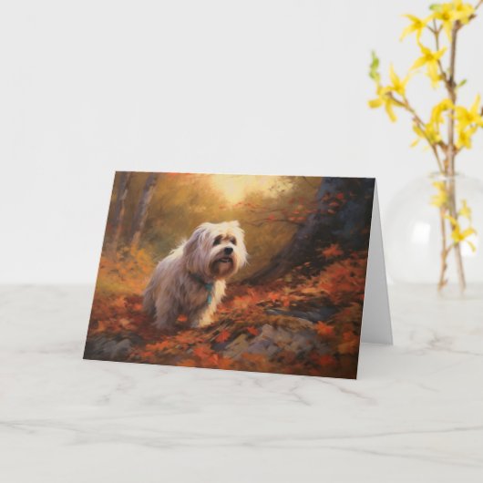 チベットテリアイン紅葉秋インスパイア カード (黄色い花)