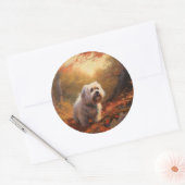 チベットテリアイン紅葉秋インスパイア ラウンドシール (封筒)