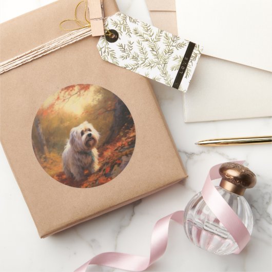 チベットテリアイン紅葉秋インスパイア ラウンドシール (ギフト)