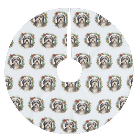 チベットテリアクリスマスリースフェスティバルカップ ブラッシュドポリエステルツリースカート (正面)