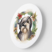 チベットテリアクリスマスリースフェスティバルカップ ラージ壁時計 (傾斜)