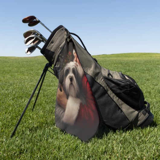 チベットテリアサンタクロースフェスティバルクリスマス ゴルフタオル (グリーン)