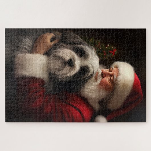 チベットテリアサンタクロースフェスティバルクリスマス ジグソーパズル (横)