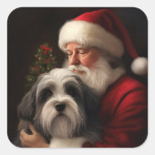 チベットテリアサンタクロースフェスティバルクリスマス スクエアシール (正面)