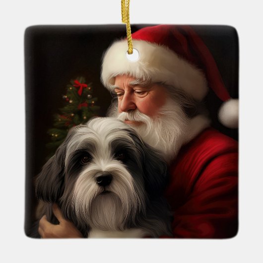 チベットテリアサンタクロースフェスティバルクリスマス セラミックオーナメント (正面)