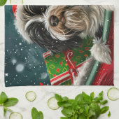 チベットテリアドッグクリスマスフェスティバル キッチンタオル (折り畳み)