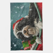 チベットテリアドッグクリスマスフェスティバル キッチンタオル (縦)