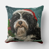 チベットテリアドッグクリスマスフェスティバル クッション (正面)