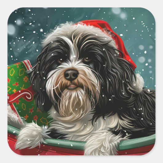 チベットテリアドッグクリスマスフェスティバル スクエアシール (正面)