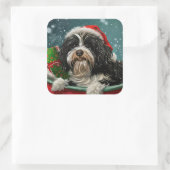 チベットテリアドッグクリスマスフェスティバル スクエアシール (バッグ)