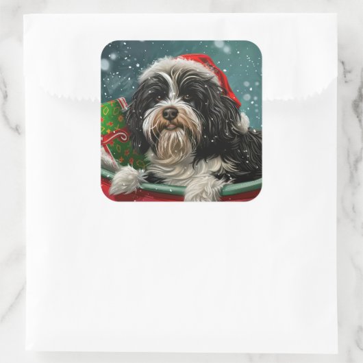 チベットテリアドッグクリスマスフェスティバル スクエアシール (バッグ)