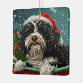 チベットテリアドッグクリスマスフェスティバル セラミックオーナメント (左)