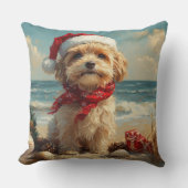 チベットテリアドッグクリスマスヴィンテージビーチ クッション (正面)