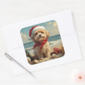 チベットテリアドッグクリスマスヴィンテージビーチ スクエアシール (封筒)