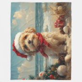 チベットテリアドッグクリスマスヴィンテージビーチ フリースブランケット (正面)