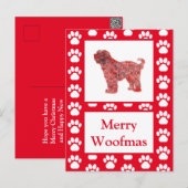 チベットテリアドッグシルエット赤メリークリスマス ポストカード (正面/裏面)