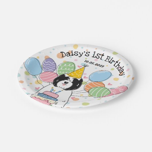 チベットテリアドッグバースデーパーティー紙プレート ペーパープレート (アングル)