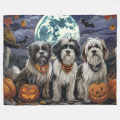 チベットテリアハロウィン不気味 フリースブランケット (正面(横))
