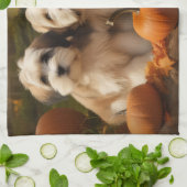 チベットテリアパピー秋デライトカボチャ キッチンタオル (折り畳み)