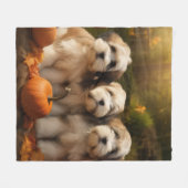 チベットテリアパピー秋デライトカボチャ フリースブランケット (正面(横))